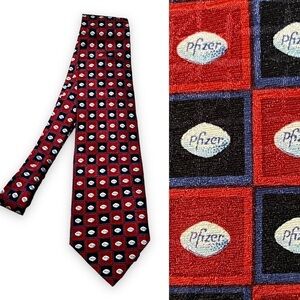 Pfizer Little Blue Pill 100% Silk Tie Pharmaceutical Drug Rep Red Blue Check